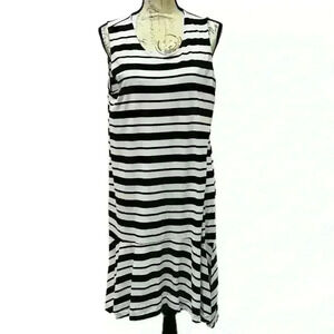 Lord & Taylor Women Black/ White Stripe Sleeveless Long Maxi Dress Extra Large